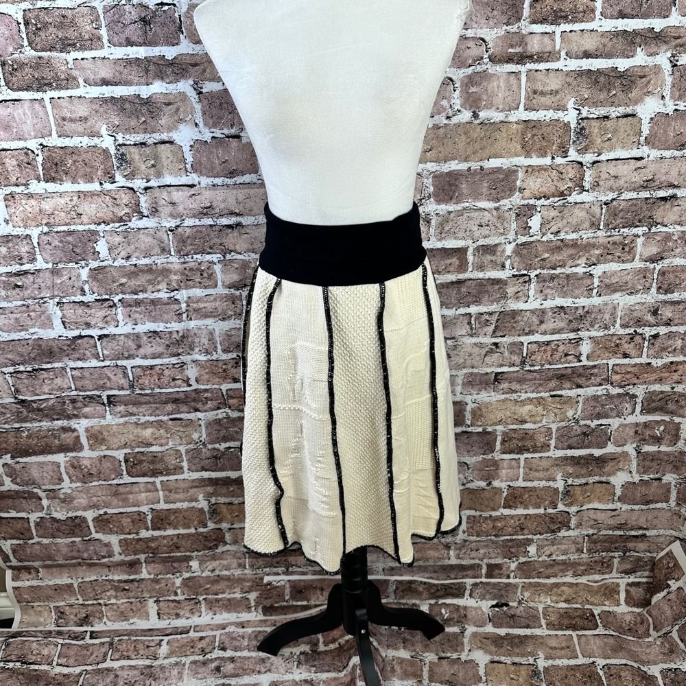 Green 3‎ Womens Sweater Patchwork Mini Skirt Small Black Waist Cream A Line